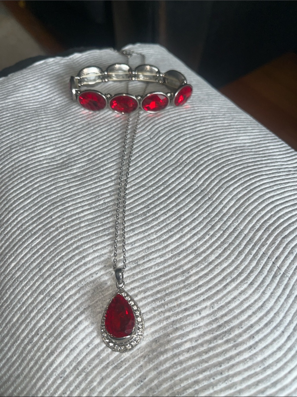 Paparazzi Silver-Tone Necklace and Bracelet Set with Red Stones
